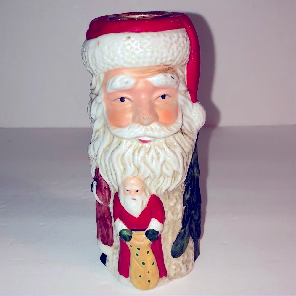 🎄❤️ Vtg 80s Bisque Ceramic Christmas “Santas Around The World” Candle Holder